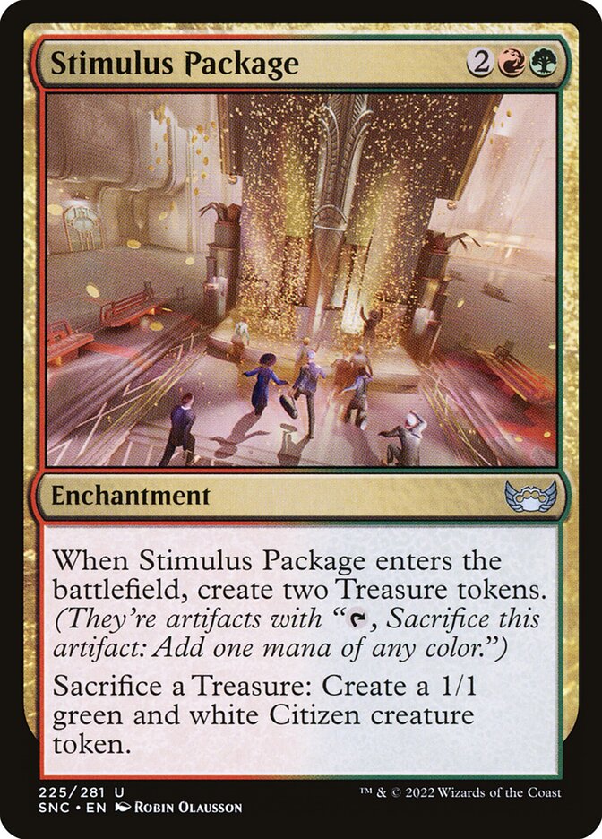 This Is An Image Of The Magic The Gathering Card Stimulus Package From The Set Streets of New Capenna - Designed By Artist Robin Olausson