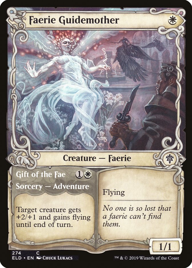 This Is An Image Of The Magic The Gathering Card Faerie Guidemother // Gift of the Fae From The Set Throne of Eldraine - Designed By Artist Mila Pesic