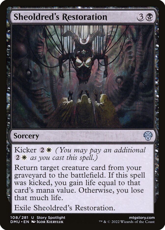 This Is An Image Of The Magic The Gathering Card Sheoldred's Restoration From The Set Dominaria United - Designed By Artist Igor Kieryluk