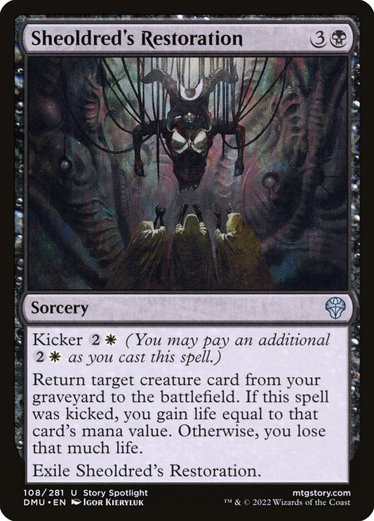 This Is An Image Of The Magic The Gathering Card Sheoldred's Restoration From The Set Dominaria United - Designed By Artist Igor Kieryluk