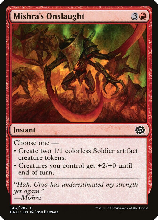 This Is An Image Of The Magic The Gathering Card Mishra's Onslaught From The Set The Brothers' War - Designed By Artist Josu Hernaiz