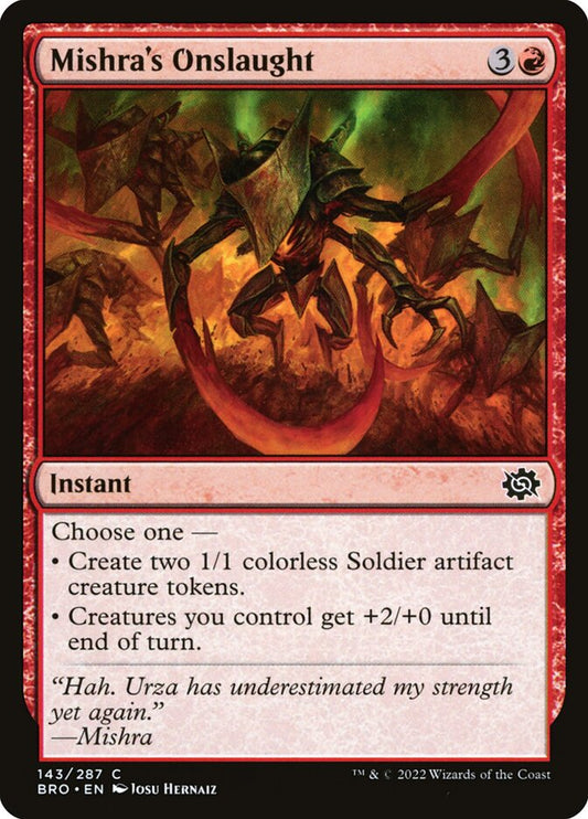 This Is An Image Of The Magic The Gathering Card Mishra's Onslaught From The Set The Brothers' War - Designed By Artist Josu Hernaiz