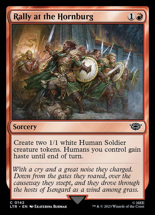 This Is An Image Of The Magic The Gathering Card Rally at the Hornburg From The Set The Lord of the Rings: Tales of Middle-earth - Designed By Artist Ekaterina Burmak