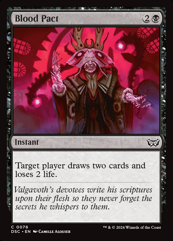 This Is An Image Of The Magic The Gathering Card Blood Pact From The Set Duskmourn: House of Horror Commander - Designed By Artist Camille Alquier
