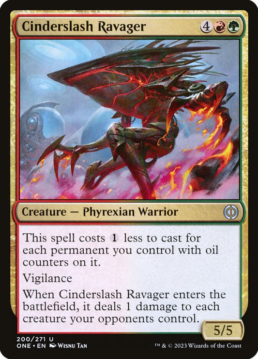 This Is An Image Of The Magic The Gathering Card Cinderslash Ravager From The Set Phyrexia: All Will Be One - Designed By Artist Wisnu Tan