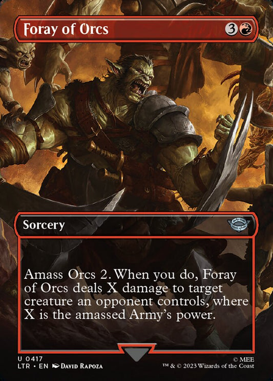This Is An Image Of The Magic The Gathering Card Foray of Orcs From The Set The Lord of the Rings: Tales of Middle-earth - Designed By Artist Yuriy Chemezov