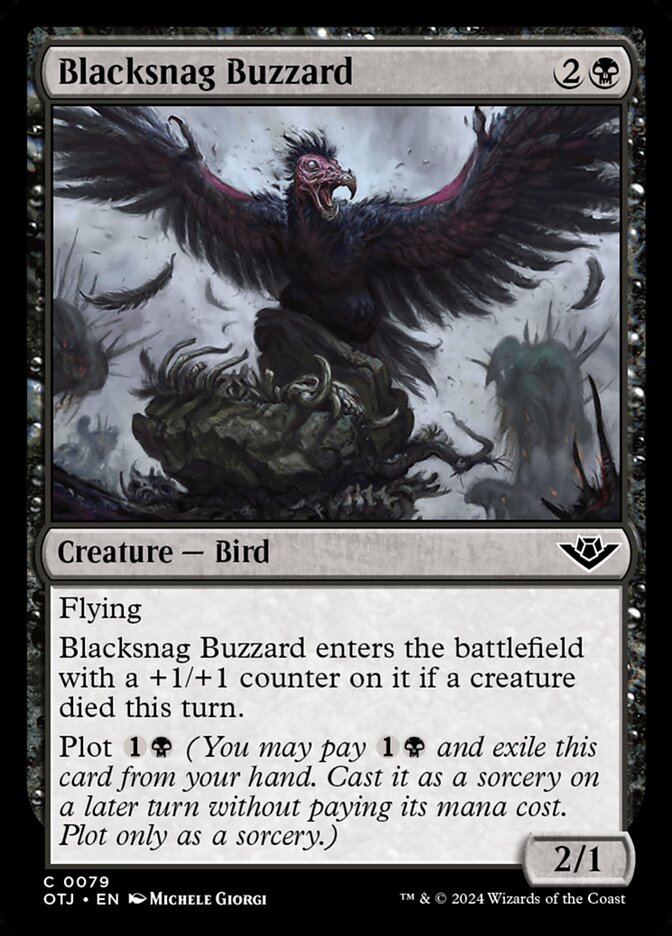 This Is An Image Of The Magic The Gathering Card Blacksnag Buzzard From The Set Outlaws of Thunder Junction - Designed By Artist Michele Giorgi