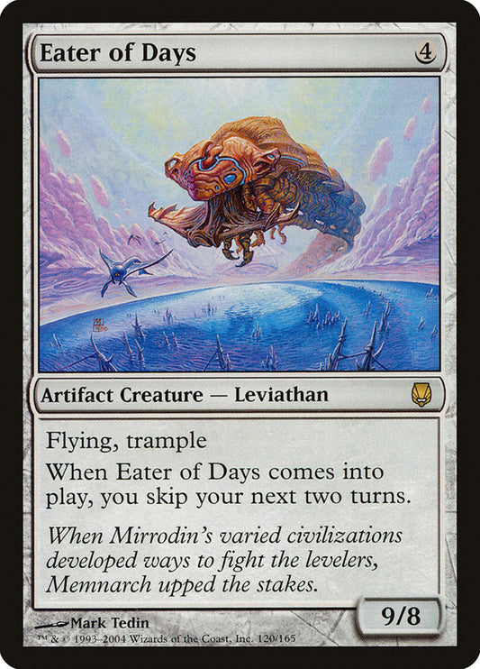 This Is An Image Of The Magic The Gathering Card Eater of Days From The Set Darksteel - Designed By Artist Mark Tedin