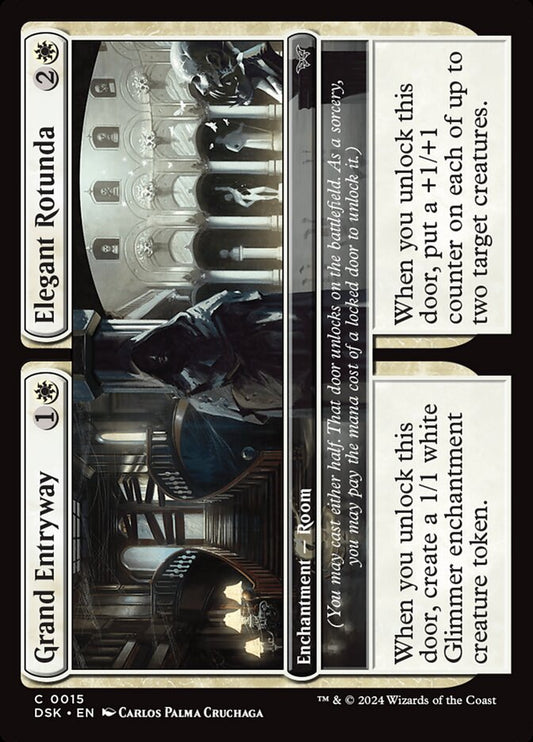 This Is An Image Of The Magic The Gathering Card Grand Entryway // Elegant Rotunda From The Set Duskmourn: House of Horror - Designed By Artist Carlos Palma Cruchaga
