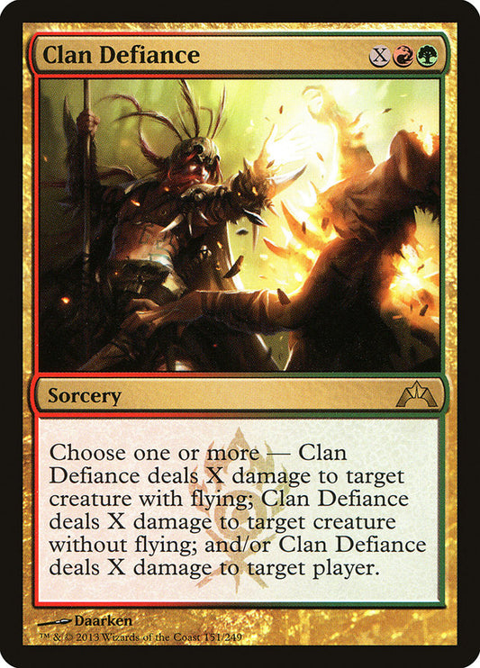 This Is An Image Of The Magic The Gathering Card Clan Defiance From The Set Ravnica: Clue Edition - Designed By Artist Daarken