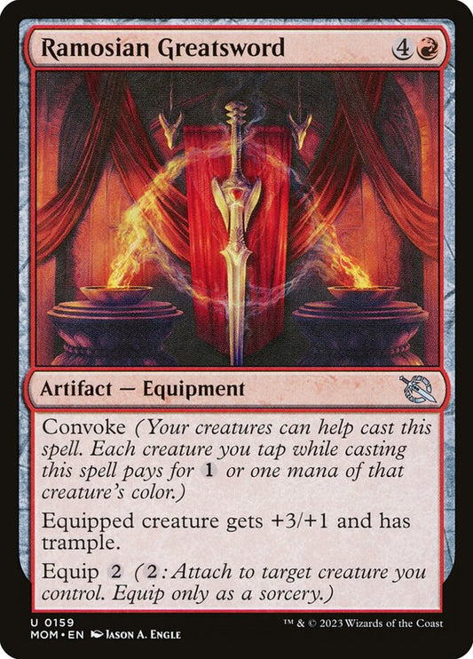 This Is An Image Of The Magic The Gathering Card Ramosian Greatsword From The Set March of the Machine - Designed By Artist Jason A. Engle