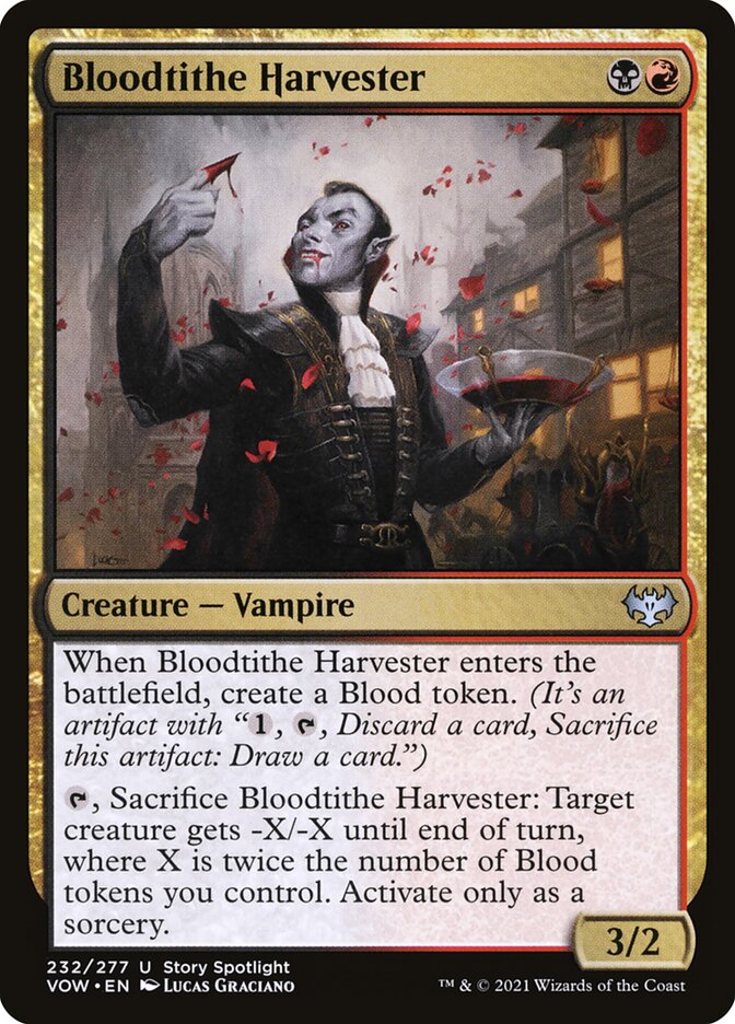 This Is An Image Of The Magic The Gathering Card Bloodtithe Harvester From The Set Innistrad Remastered - Designed By Artist Lucas Graciano