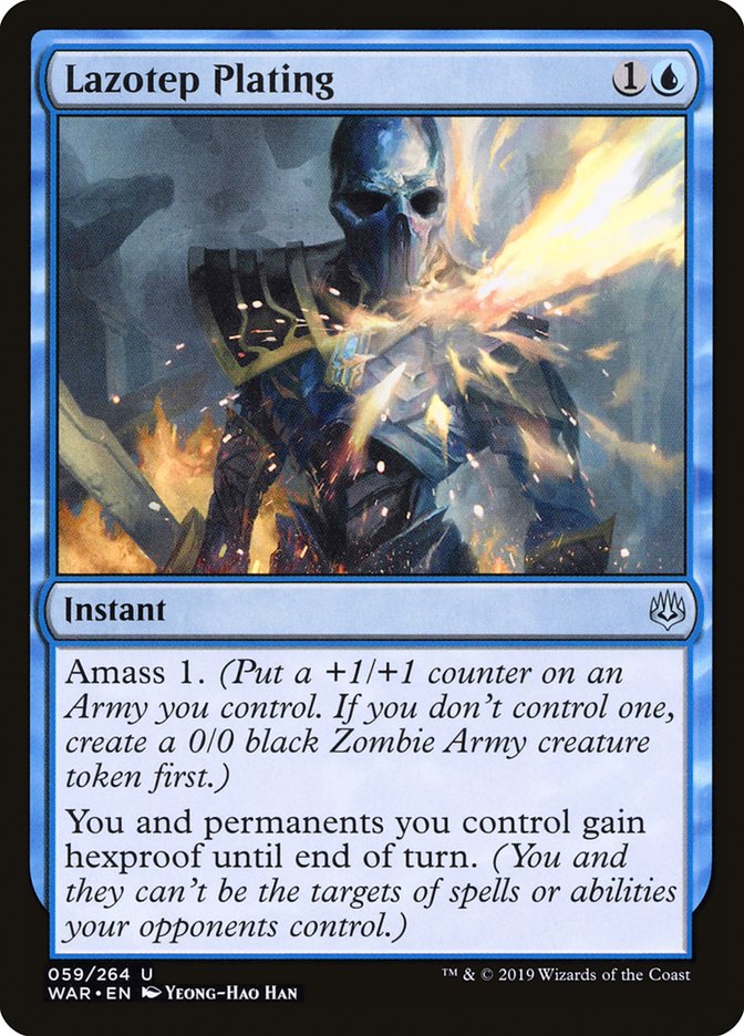 This Is An Image Of The Magic The Gathering Card Lazotep Plating From The Set War of the Spark - Designed By Artist Yeong-Hao Han