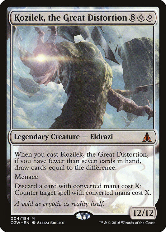 This Is An Image Of The Magic The Gathering Card Kozilek, the Great Distortion From The Set Commander Masters - Designed By Artist Aleksi Briclot