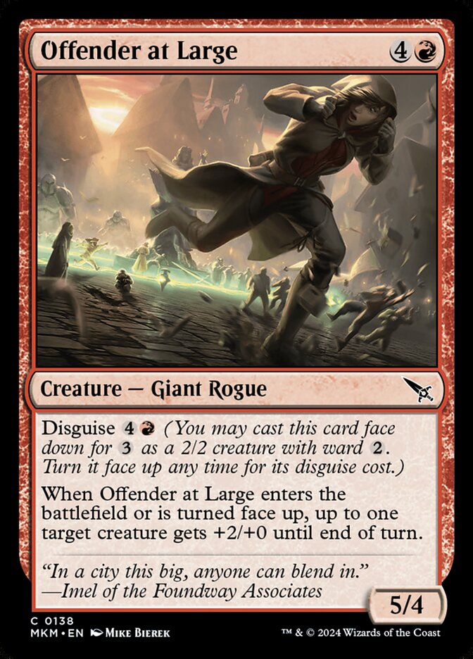 This Is An Image Of The Magic The Gathering Card Offender at Large From The Set Murders at Karlov Manor - Designed By Artist Mike Bierek