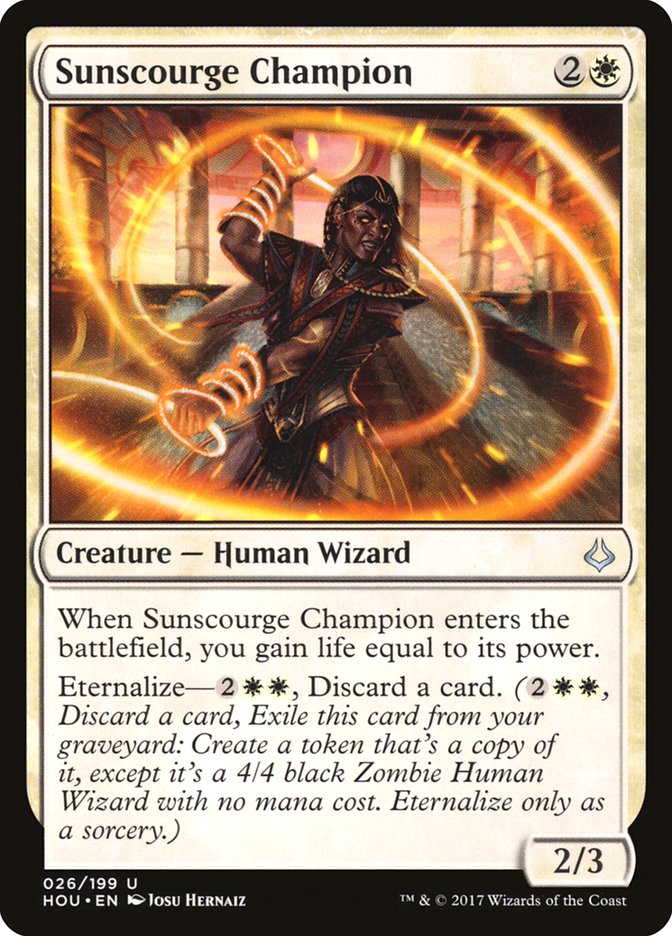 This Is An Image Of The Magic The Gathering Card Sunscourge Champion From The Set Hour of Devastation - Designed By Artist Josu Hernaiz