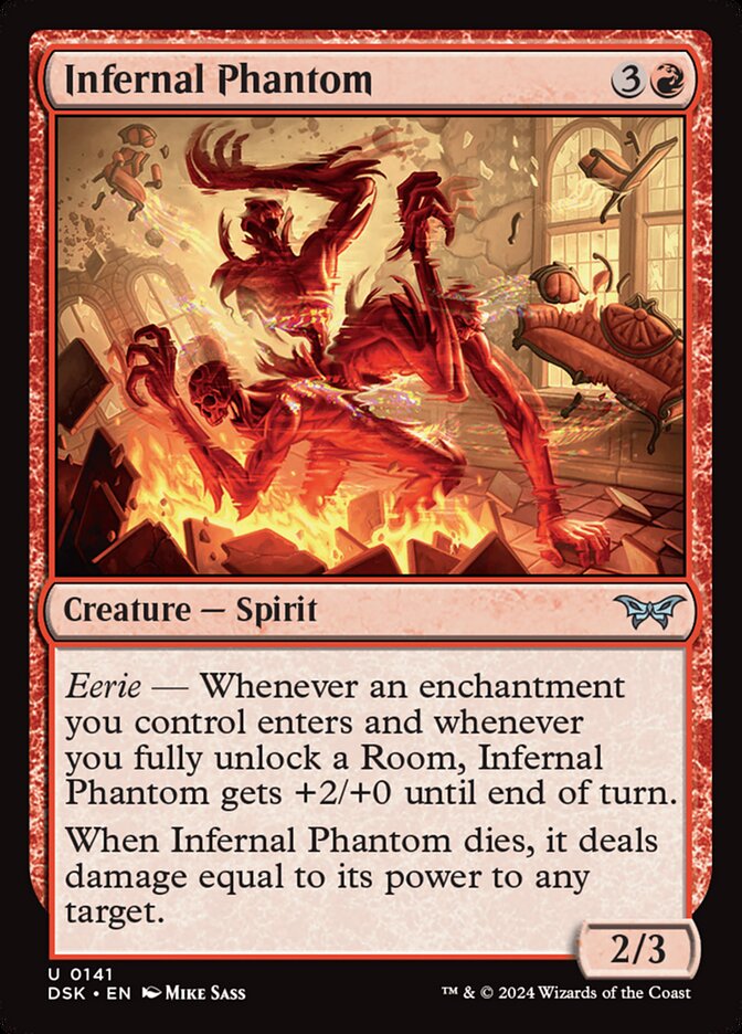 This Is An Image Of The Magic The Gathering Card Infernal Phantom From The Set Duskmourn: House of Horror - Designed By Artist Mike Sass