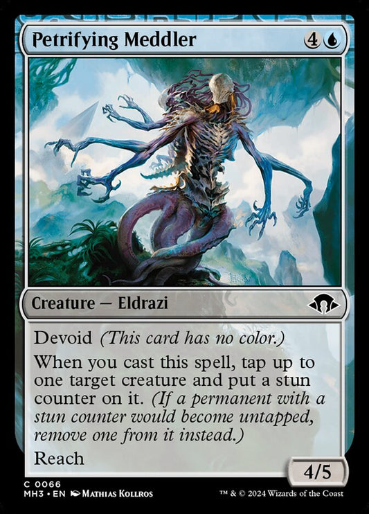 This Is An Image Of The Magic The Gathering Card Petrifying Meddler From The Set Modern Horizons 3 - Designed By Artist Mathias Kollros
