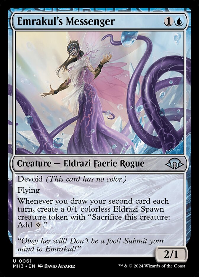 This Is An Image Of The Magic The Gathering Card Emrakul's Messenger From The Set Modern Horizons 3 - Designed By Artist David Álvarez