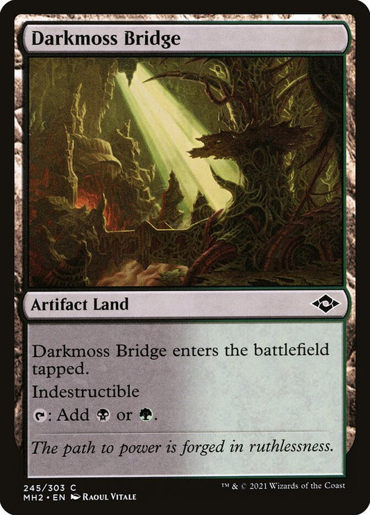 This Is An Image Of The Magic The Gathering Card Darkmoss Bridge From The Set Duskmourn: House of Horror Commander - Designed By Artist Raoul Vitale