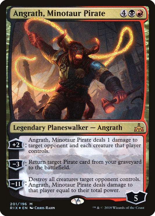 This Is An Image Of The Magic The Gathering Card Angrath, Minotaur Pirate From The Set Rivals of Ixalan - Designed By Artist Chris Rahn