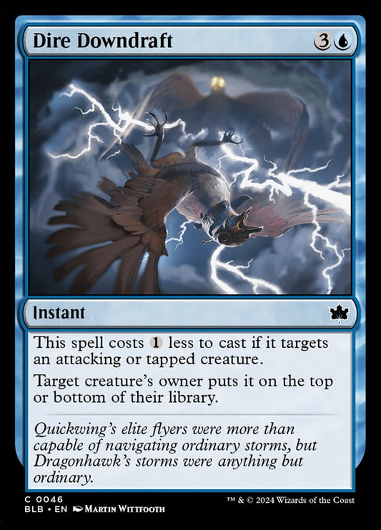 This Is An Image Of The Magic The Gathering Card Dire Downdraft From The Set Bloomburrow - Designed By Artist Martin Wittfooth