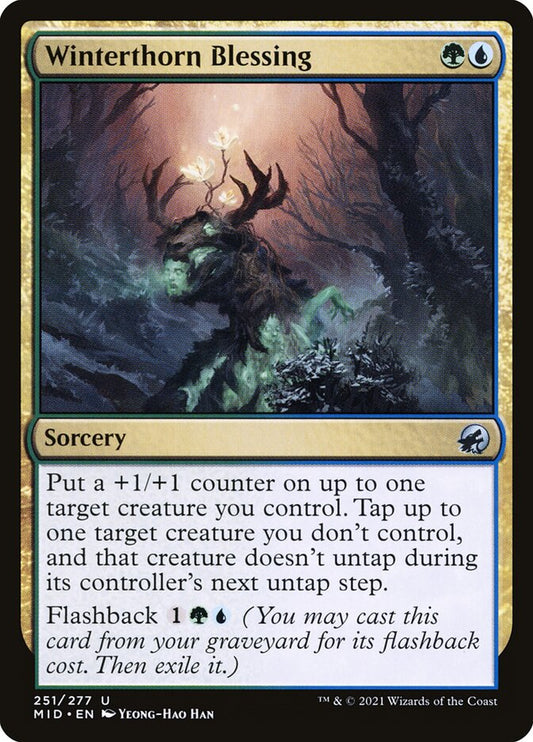 This Is An Image Of The Magic The Gathering Card Winterthorn Blessing From The Set Innistrad: Midnight Hunt - Designed By Artist Yeong-Hao Han
