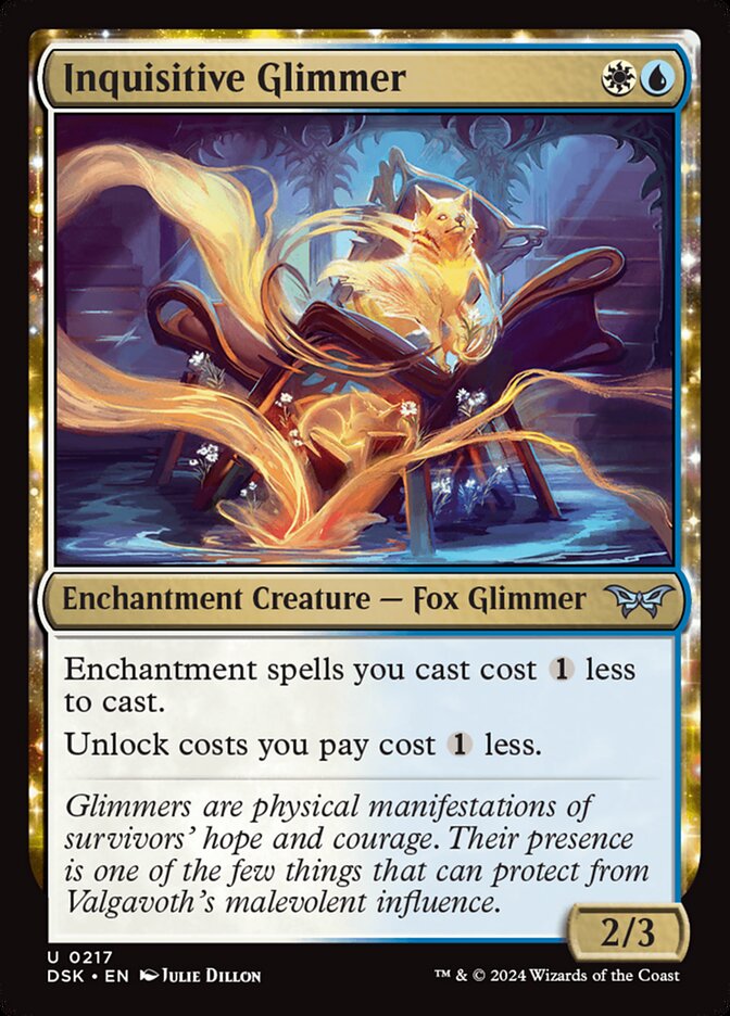 This Is An Image Of The Magic The Gathering Card Inquisitive Glimmer From The Set Duskmourn: House of Horror - Designed By Artist Julie Dillon