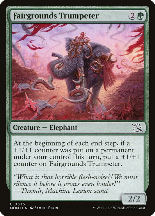 This Is An Image Of The Magic The Gathering Card Fairgrounds Trumpeter From The Set March of the Machine - Designed By Artist Samuel Perin