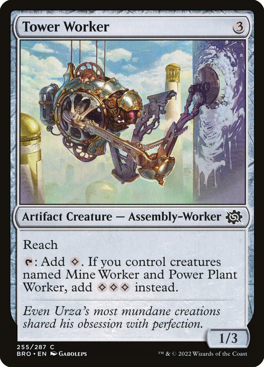 This Is An Image Of The Magic The Gathering Card Tower Worker From The Set The Brothers' War - Designed By Artist Gaboleps