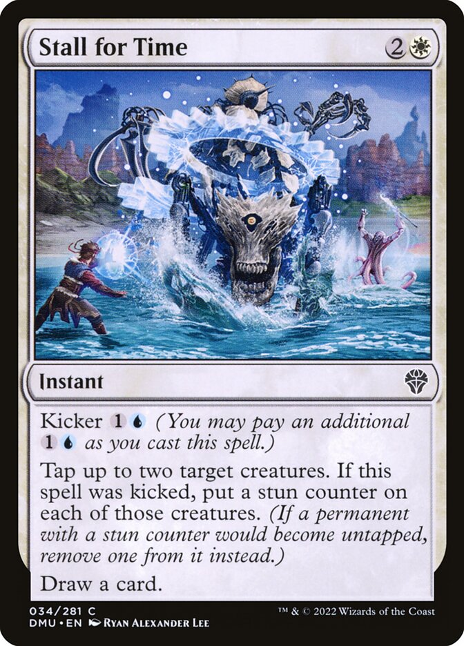 This Is An Image Of The Magic The Gathering Card Stall for Time From The Set Dominaria United - Designed By Artist Ryan Alexander Lee