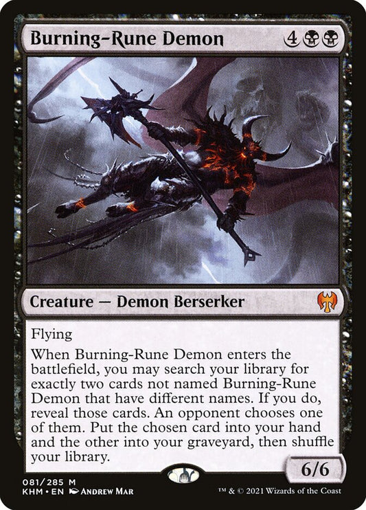 This Is An Image Of The Magic The Gathering Card Burning-Rune Demon From The Set Kaldheim - Designed By Artist Andrew Mar