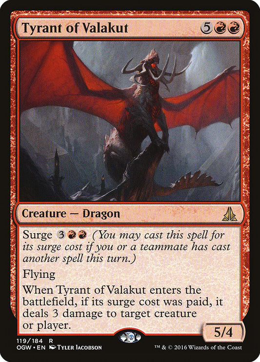 This Is An Image Of The Magic The Gathering Card Tyrant of Valakut From The Set Oath of the Gatewatch - Designed By Artist Tyler Jacobson