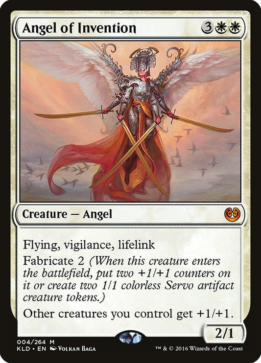 This Is An Image Of The Magic The Gathering Card Angel of Invention From The Set Tarkir: Dragonstorm Commander - Designed By Artist Volkan Baǵa