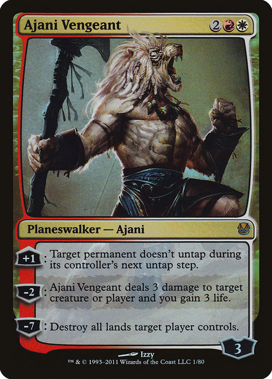This Is An Image Of The Magic The Gathering Card Ajani Vengeant From The Set Duel Decks: Ajani vs. Nicol Bolas - Designed By Artist Izzy