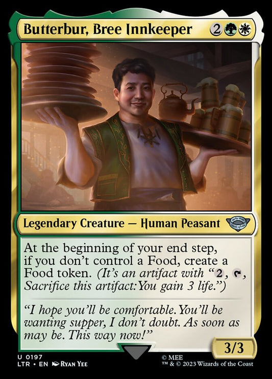 This Is An Image Of The Magic The Gathering Card Butterbur, Bree Innkeeper From The Set The Lord of the Rings: Tales of Middle-earth - Designed By Artist Ryan Yee