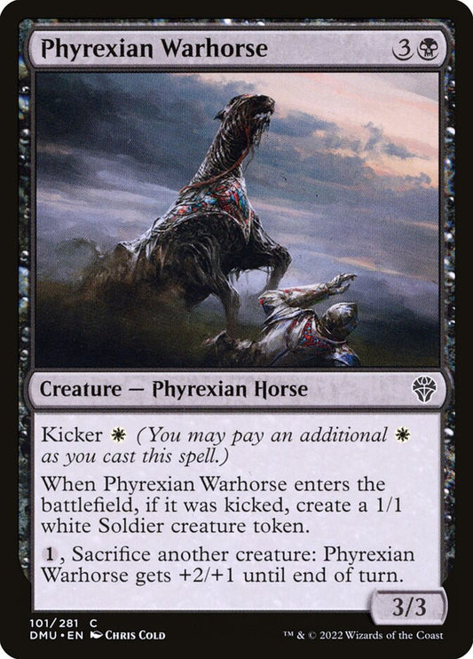 This Is An Image Of The Magic The Gathering Card Phyrexian Warhorse From The Set Dominaria United - Designed By Artist Chris Cold