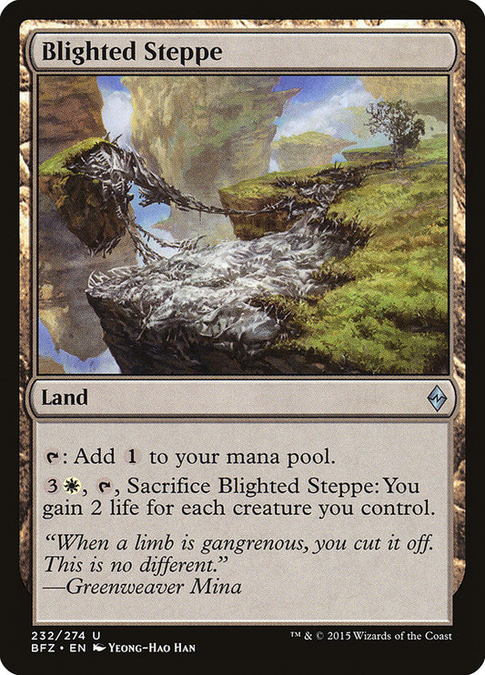 This Is An Image Of The Magic The Gathering Card Blighted Steppe From The Set Battle for Zendikar - Designed By Artist Yeong-Hao Han
