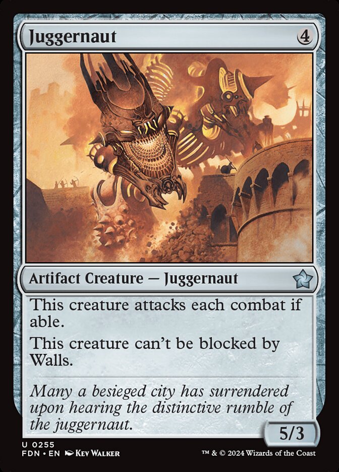 This Is An Image Of The Magic The Gathering Card Juggernaut From The Set Foundations - Designed By Artist Kev Walker