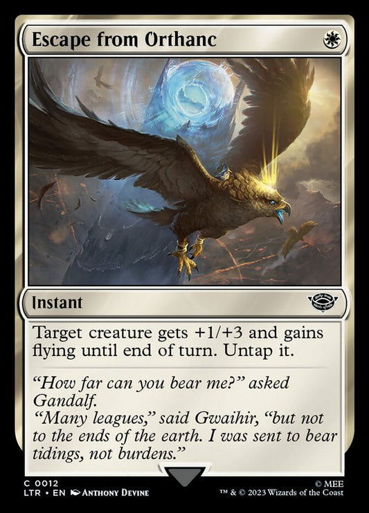 This Is An Image Of The Magic The Gathering Card Escape from Orthanc From The Set The Lord of the Rings: Tales of Middle-earth - Designed By Artist Anthony Devine