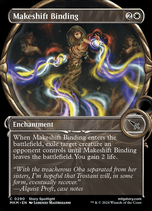 This Is An Image Of The Magic The Gathering Card Makeshift Binding From The Set Murders at Karlov Manor - Designed By Artist Matt Stewart