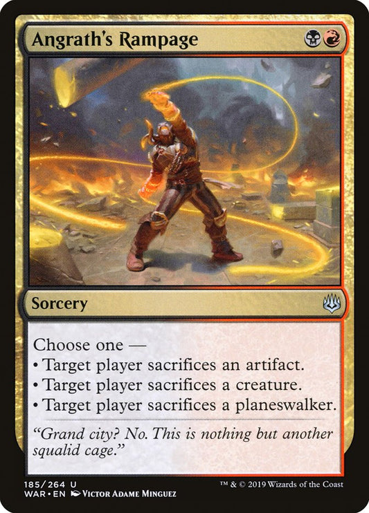 This Is An Image Of The Magic The Gathering Card Angrath's Rampage From The Set War of the Spark - Designed By Artist Victor Adame Minguez