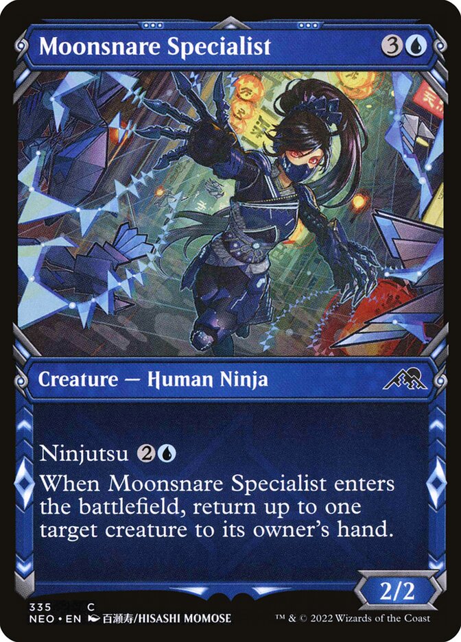 This Is An Image Of The Magic The Gathering Card Moonsnare Specialist From The Set Kamigawa: Neon Dynasty - Designed By Artist Lie Setiawan