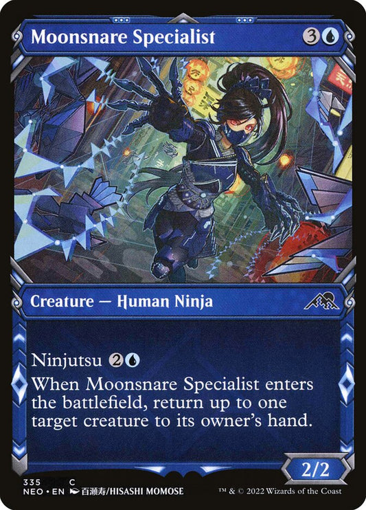 This Is An Image Of The Magic The Gathering Card Moonsnare Specialist From The Set Kamigawa: Neon Dynasty - Designed By Artist Lie Setiawan