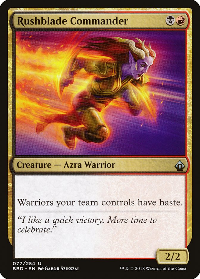 This Is An Image Of The Magic The Gathering Card Rushblade Commander From The Set Battlebond - Designed By Artist Gabor Szikszai