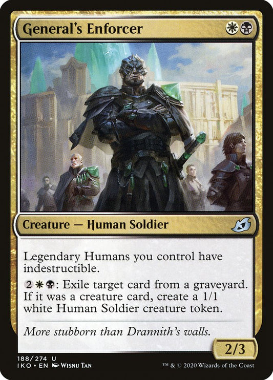 This Is An Image Of The Magic The Gathering Card General's Enforcer From The Set Ikoria: Lair of Behemoths - Designed By Artist Wisnu Tan