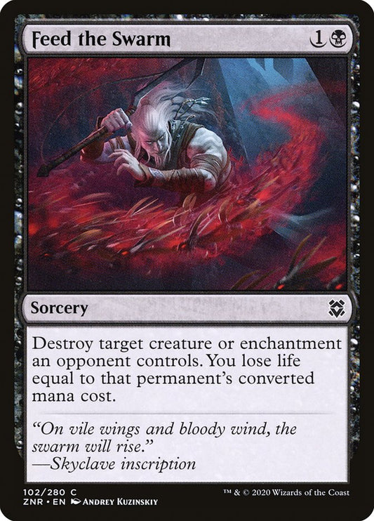 This Is An Image Of The Magic The Gathering Card Feed the Swarm From The Set Tarkir: Dragonstorm Commander - Designed By Artist Andrey Kuzinskiy