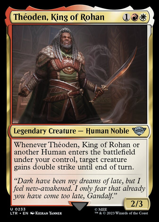 This Is An Image Of The Magic The Gathering Card Théoden, King of Rohan From The Set The Lord of the Rings: Tales of Middle-earth - Designed By Artist Kieran Yanner