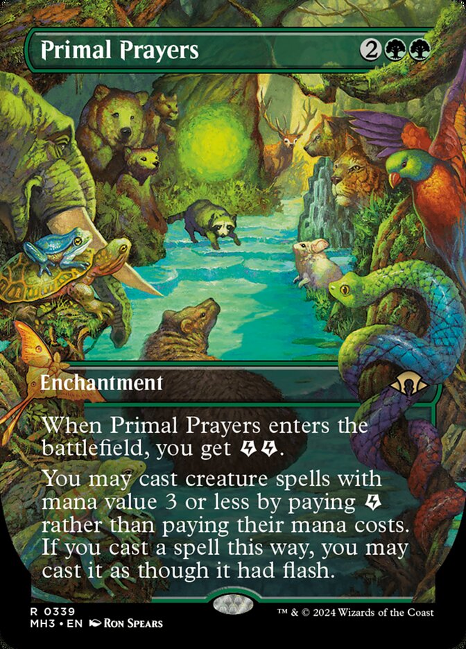 This Is An Image Of The Magic The Gathering Card Primal Prayers From The Set Modern Horizons 3 - Designed By Artist Yeong-Hao Han