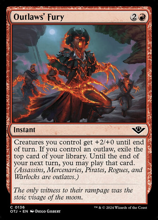 This Is An Image Of The Magic The Gathering Card Outlaws' Fury From The Set Outlaws of Thunder Junction - Designed By Artist Diego Gisbert